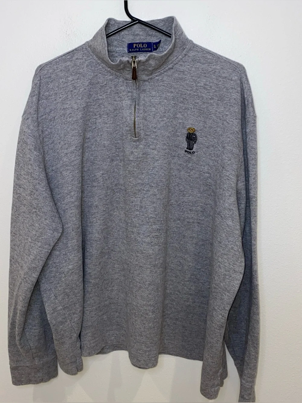 Polo Ralph Lauren Men's Polo Bear Quarter-Zip Sweater Heather Gray Size XL
